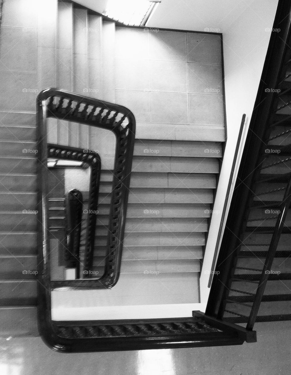 Old winding staircase in black and white 