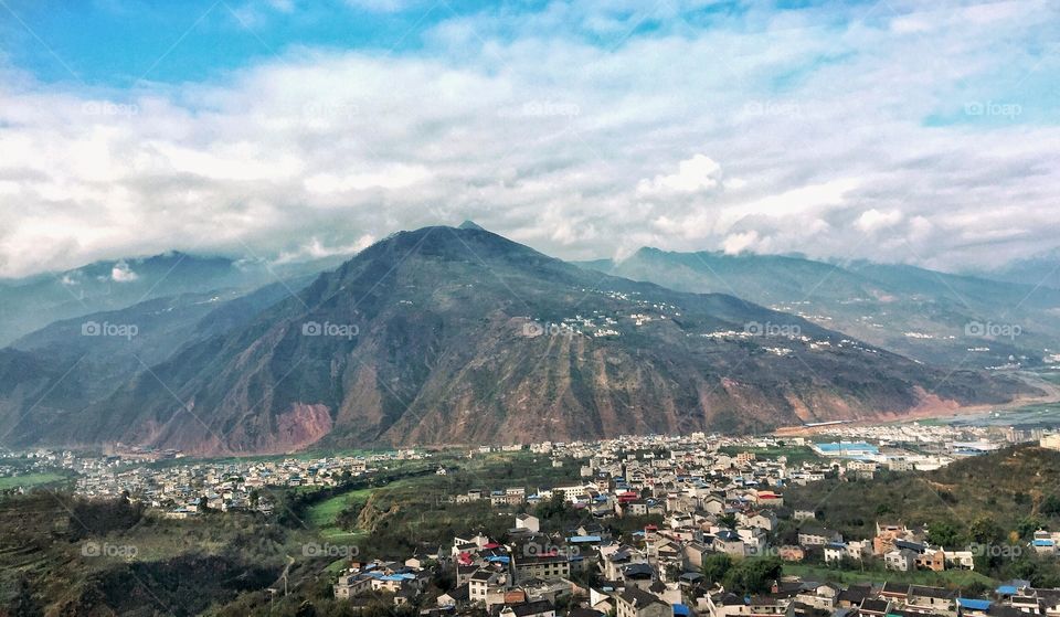 High angle view of town