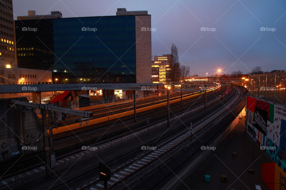 Railway track in low light