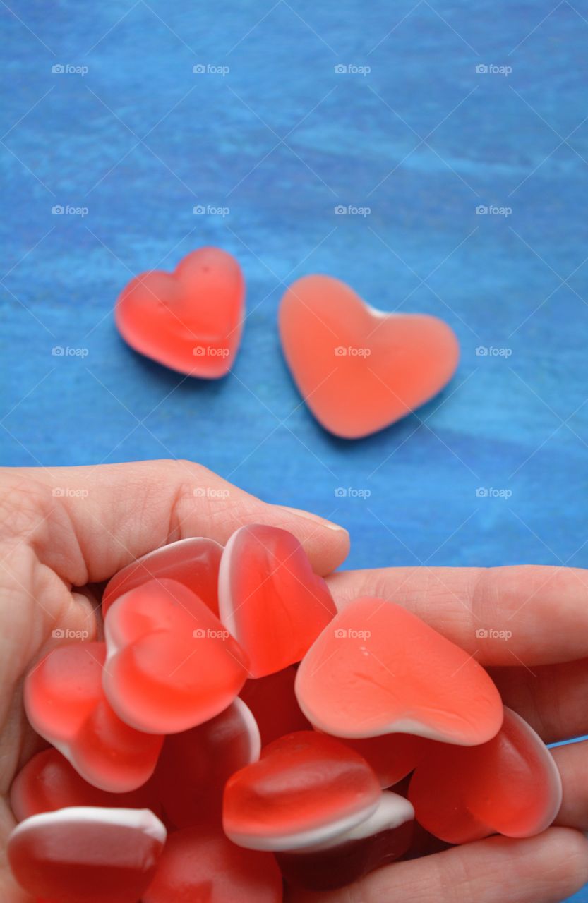 jelly beans hearts in hand valentine's sweets