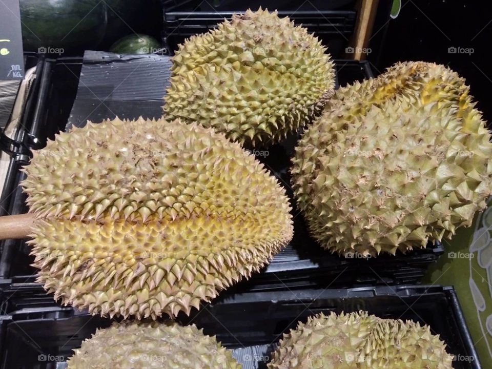 Durian for sale in the supermarket.
