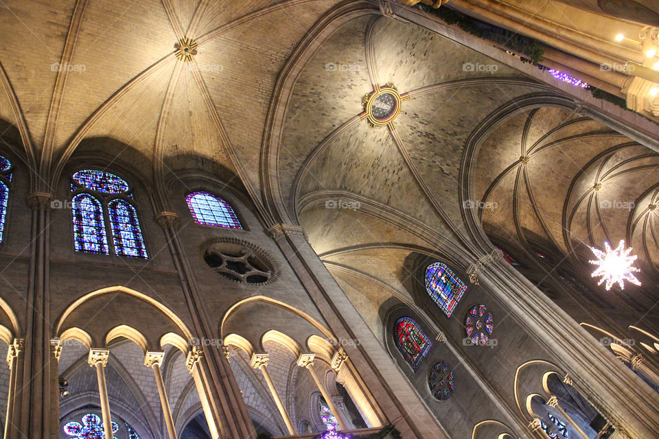 Notre Dame Cathedral in Paris seen from the inside.