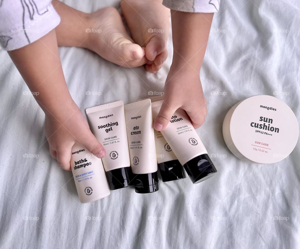 Asian toddler with Korean skincare brand for ezcema skin