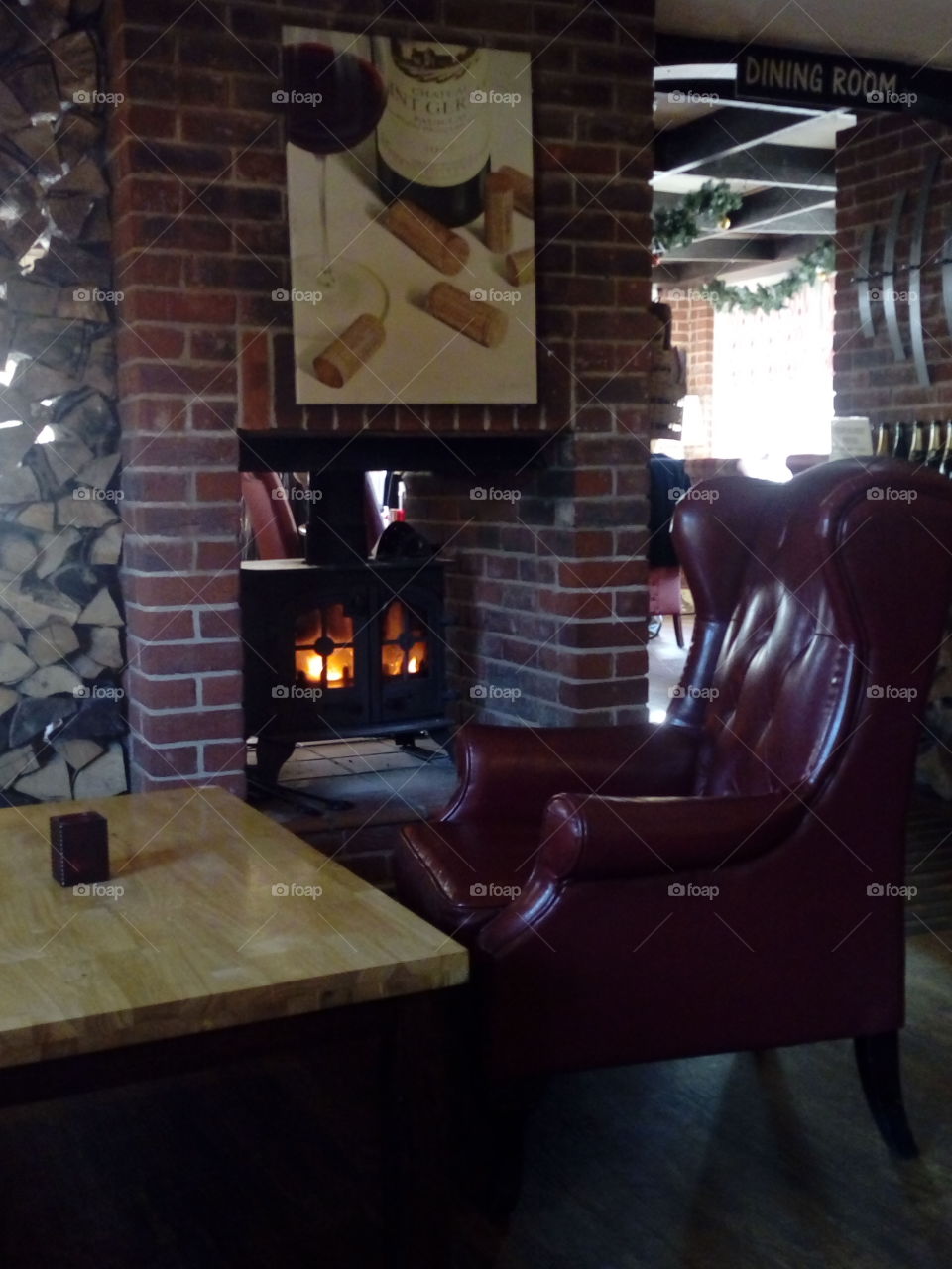 By the fire in a British pub