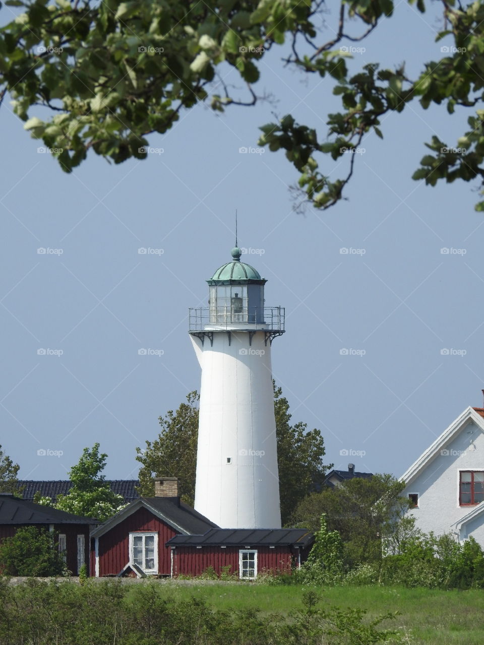 Lighthouse in lush surroundings
