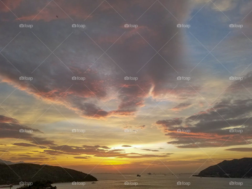 Sunset over Hong Kong, a view from Ma Wan Island