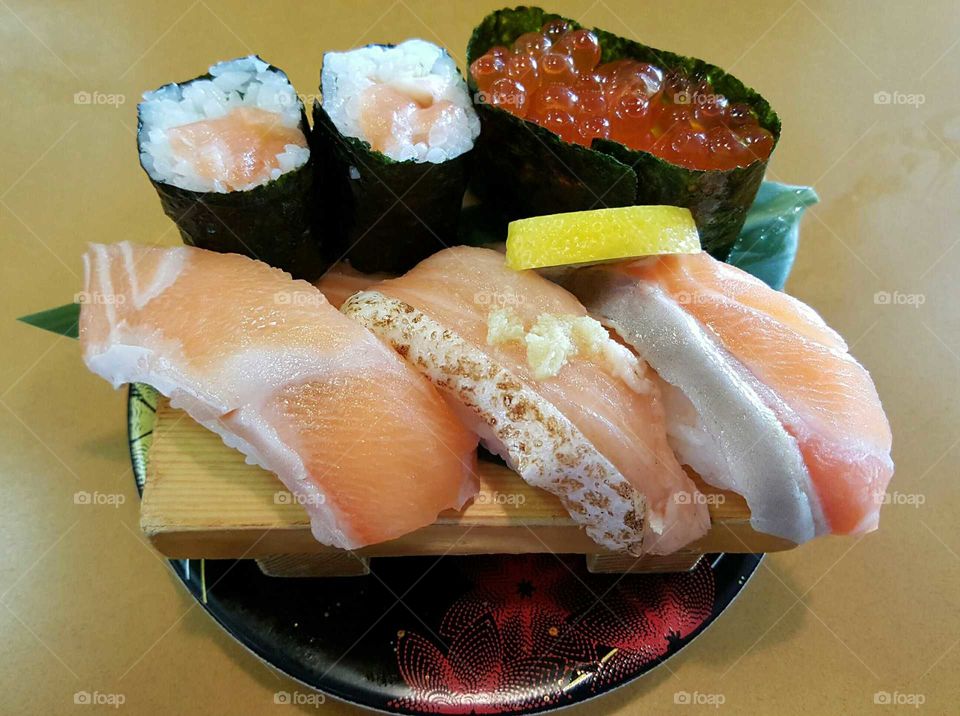 Close-up of sushi and sashimi...