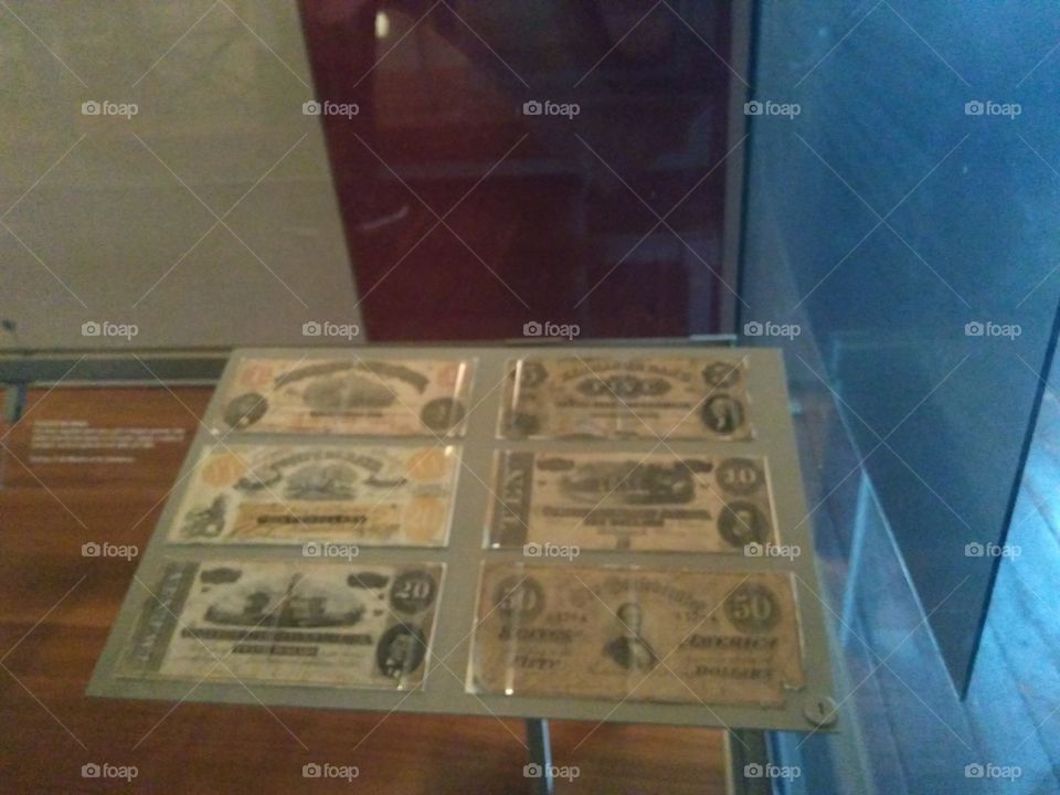 Confederate Money at Tredgar Iron Works Museum. Richmond, Virginia.