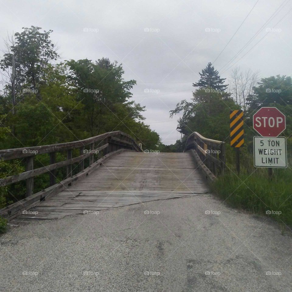 One Lane traffic bridge over the Eisenbahn State Trail on the North side of West Bend, Wisconsin.