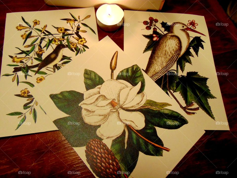 Vintage looking cardstock in candlelight.