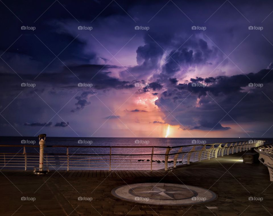 Night thunderstorm over the sea