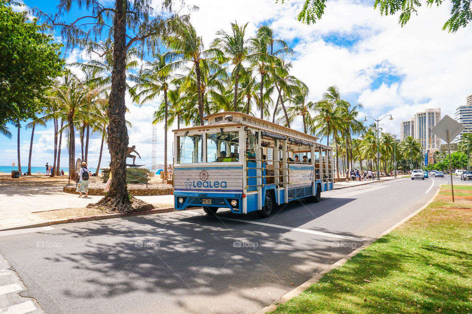 Beach tram in Waikiki 