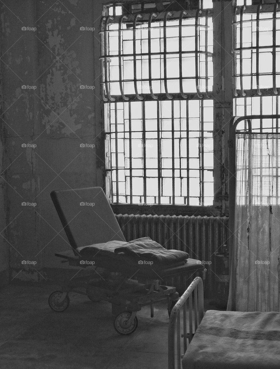 Eerie Room. Spooky Atmospheric Abandoned Ward For The Criminally Insane
