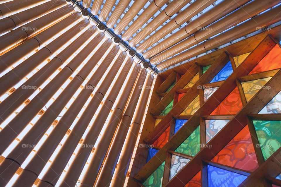 The Cardboard Cathedral. A temporary church built from recycled materials to serve the city as the historical cathedral is being repaired from earthquake damage. Christchurch, New Zealand 