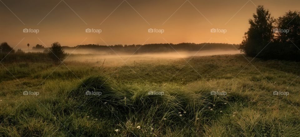 Autumn landscape at sunset