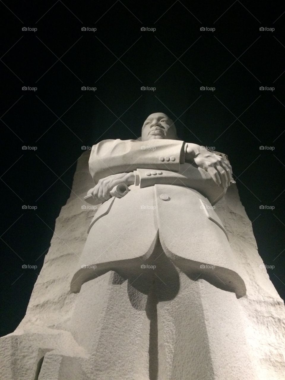 This unique perspective of the crisp cut marble of the Martin Luther King memorial offers exclusive contrast between the glowing stone and the starless sky of late May.