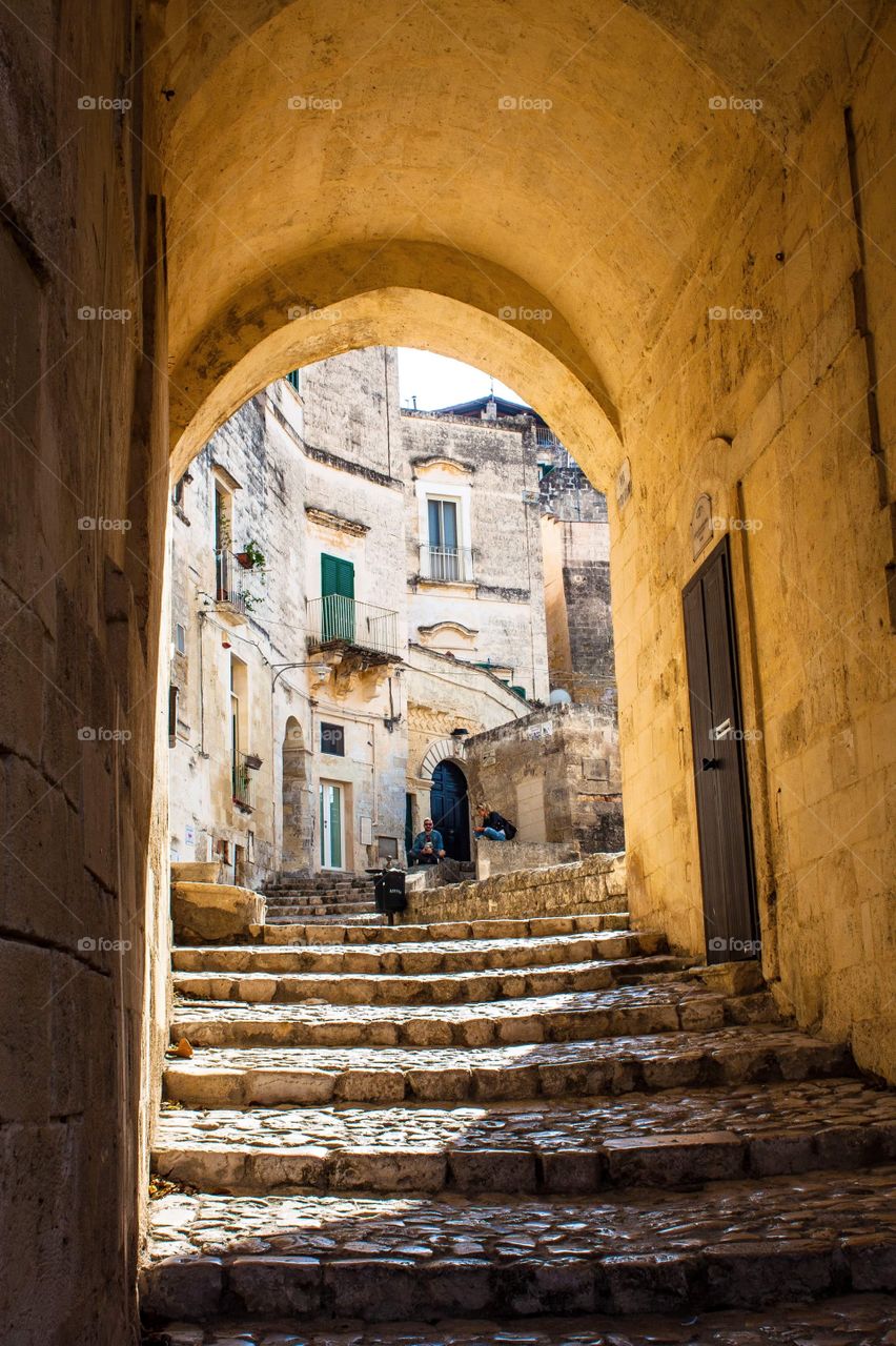 The arches and alleys of the beautiful city, Matera, in Southern Italy.