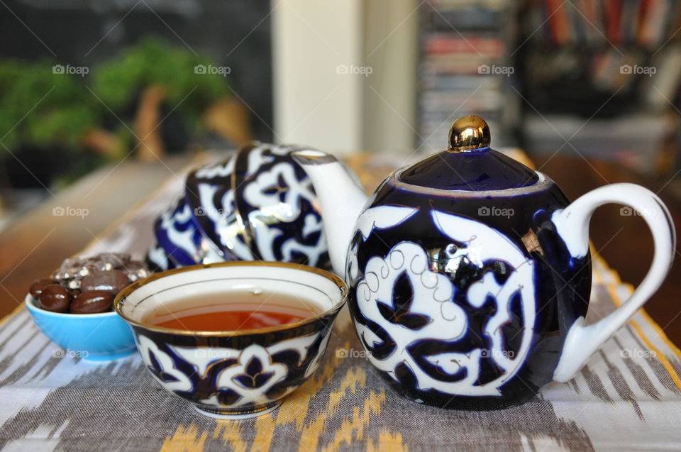 Blue teapot and bowl