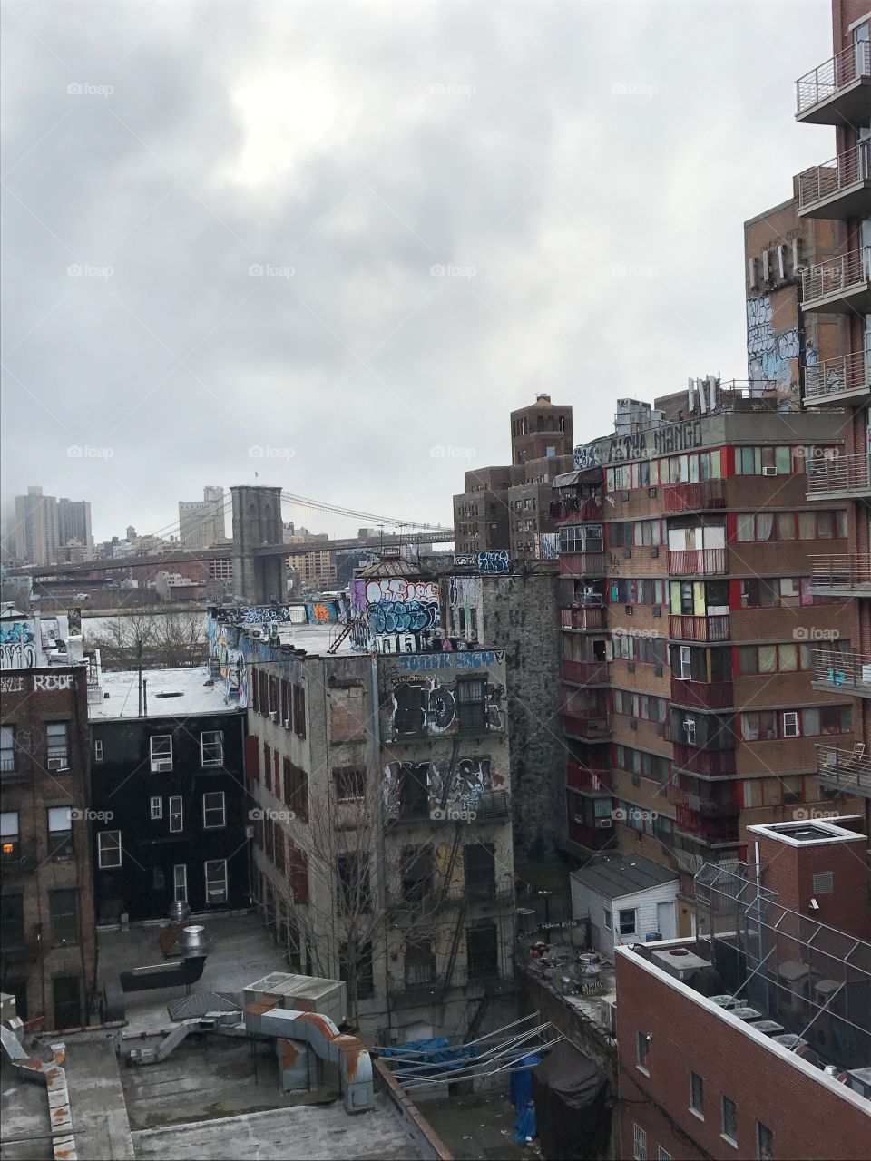Manhattan Bridge, View on China Townand Brooklyn Bridge,NYC