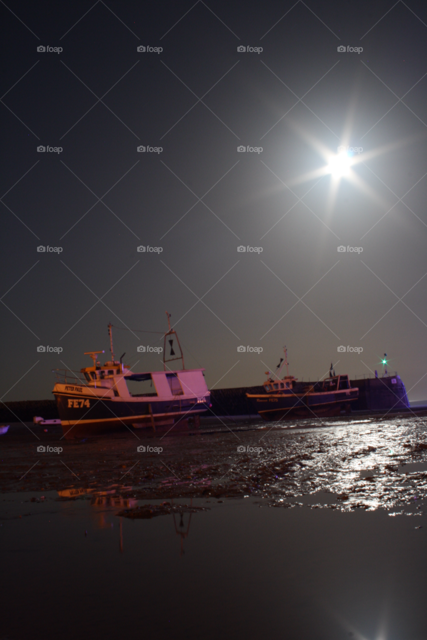 harbour pier full moon fishing boat by leonbritton123