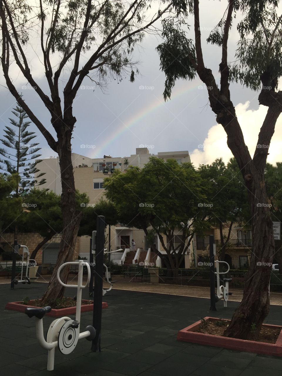 Rainbow over the outside gym in Malta