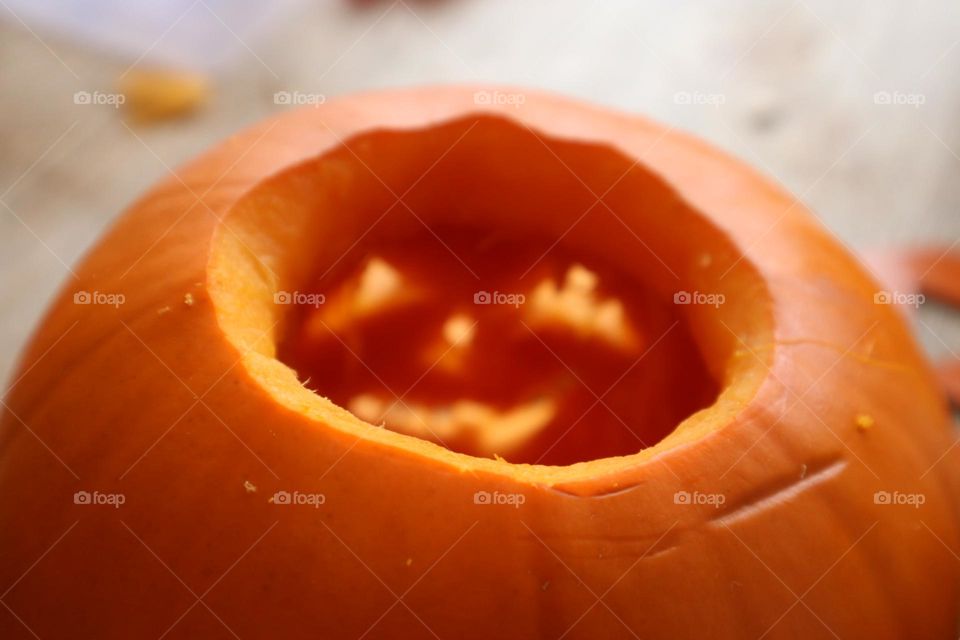 Inside craved Halloween pumpkin 