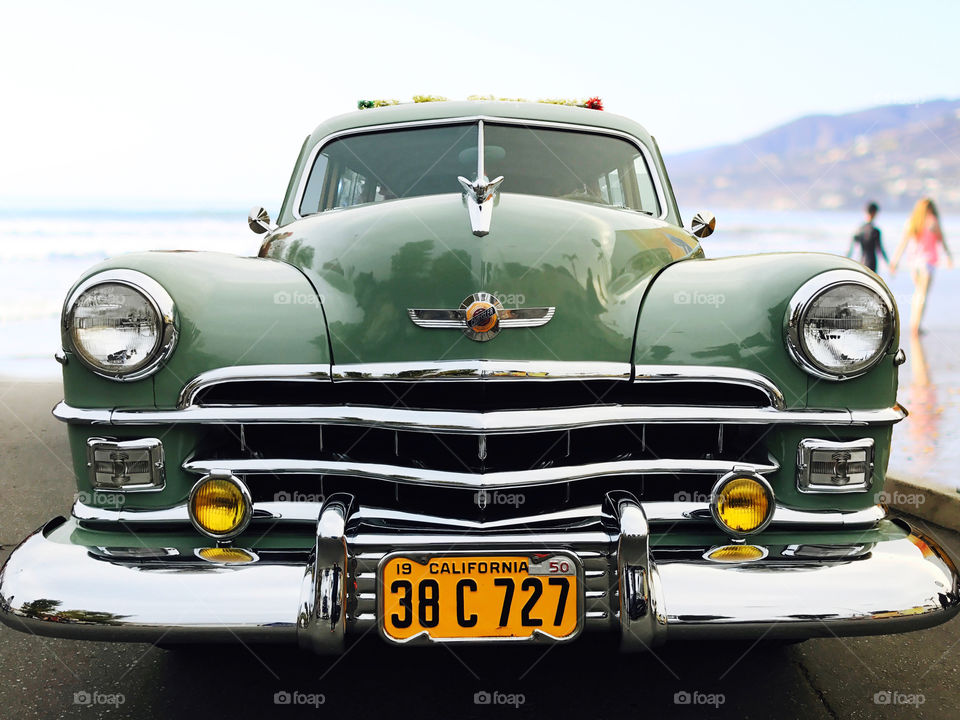 Classic Woodie from the 60s shot on the beach in Malibu California.