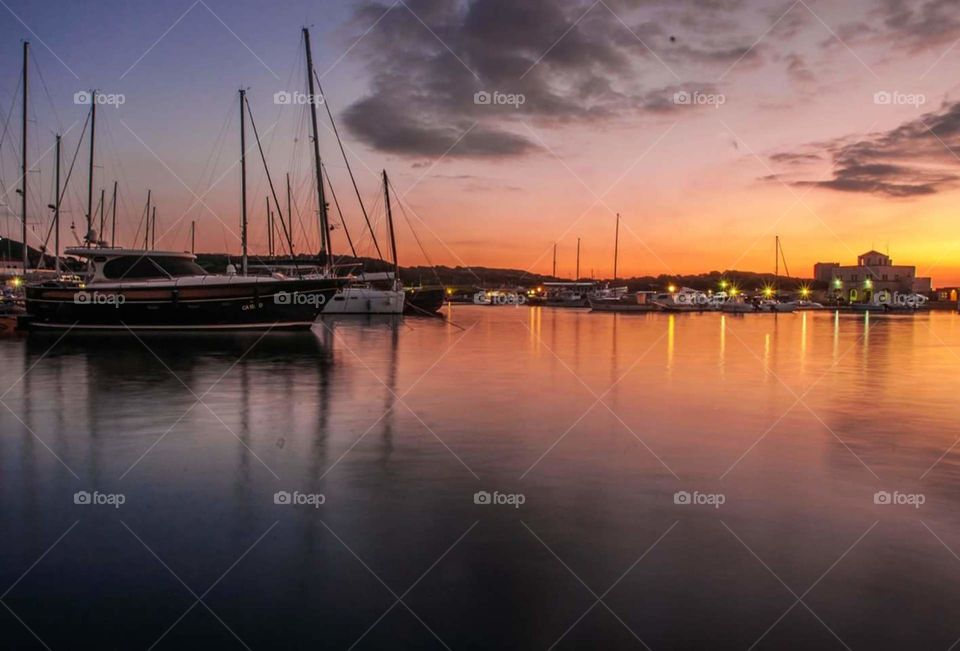 Water, Sunset, Sea, Boat, Reflection