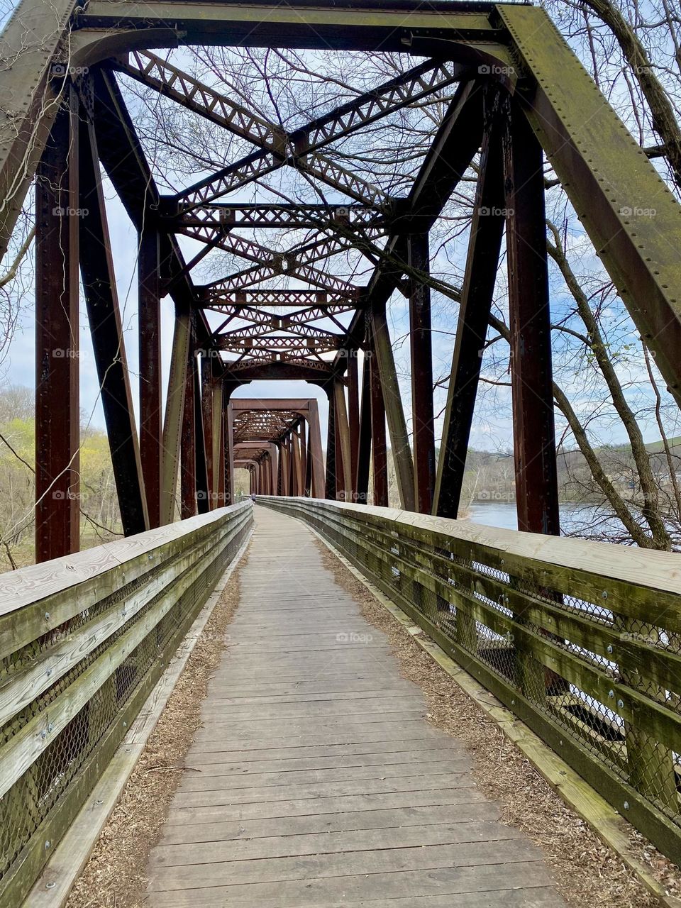 An old railway bridge across a river