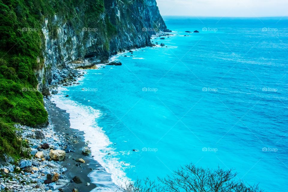 Beautiful view of the rocks by the beach