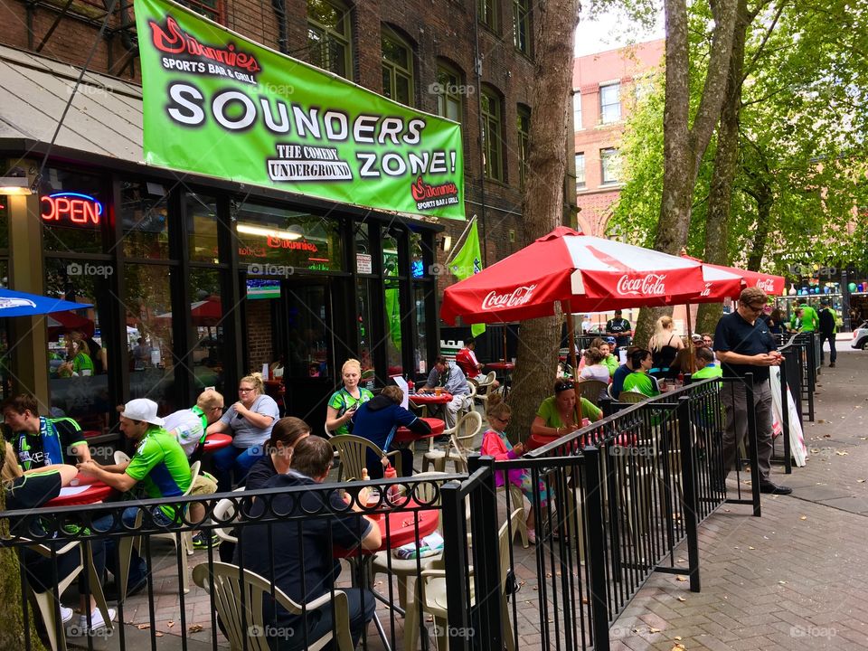 Swannie's Underground Comedy Bar, Occidental Park, Pioneer Square, Seattle and Sounder's Pre-Game