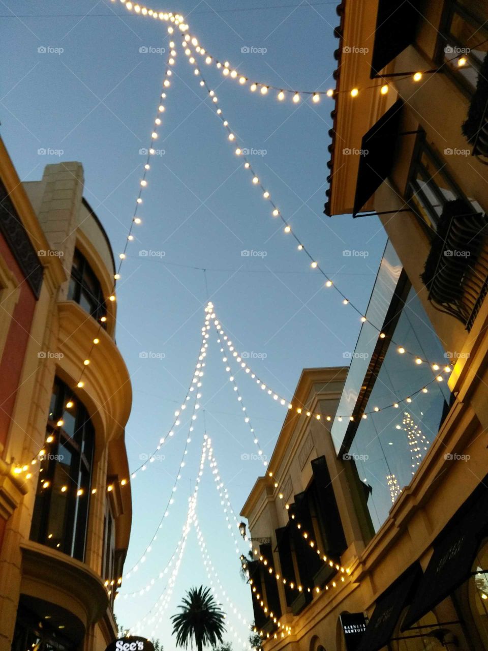 Lights Stringed Up In Shopping District