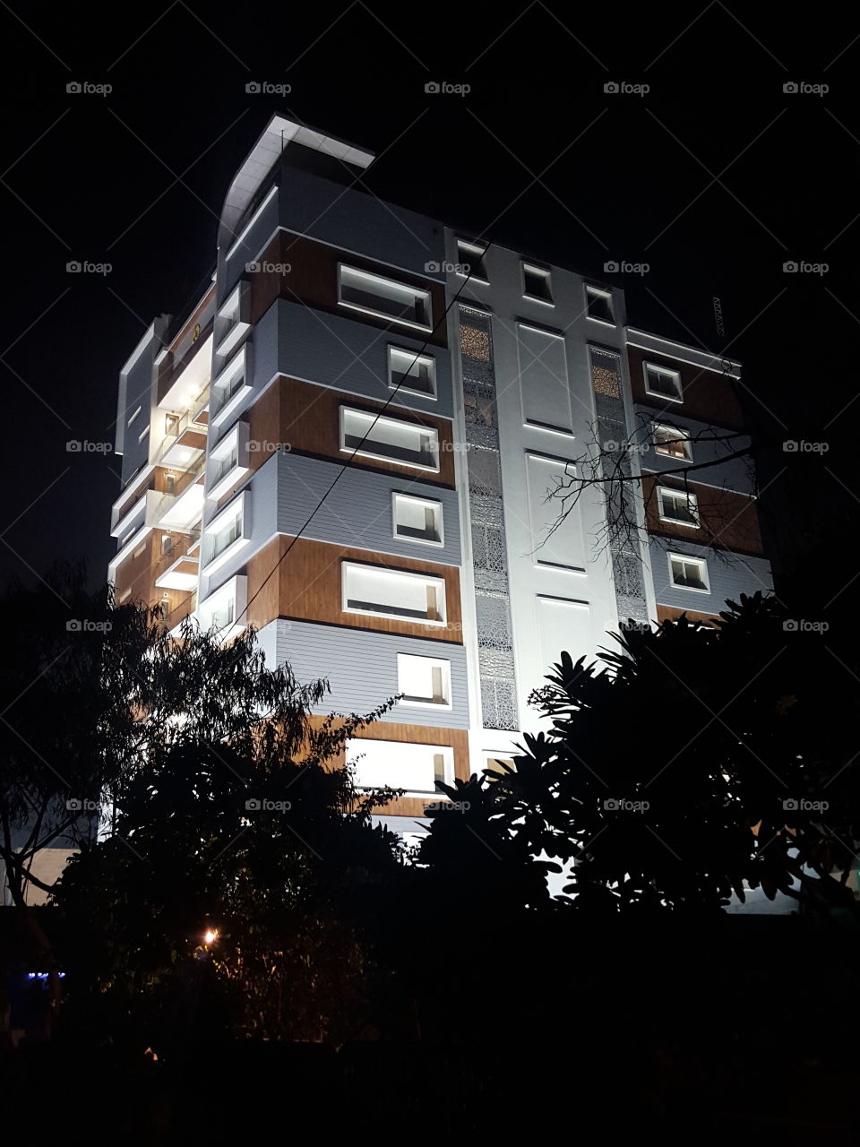 Geometric Office Building illuminated with lights in Jaipur City