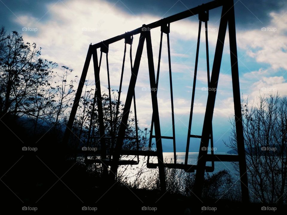 metal swing on the banks of the Danube