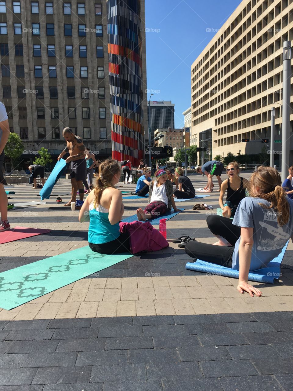 Outdoor yoga in an urban  setting