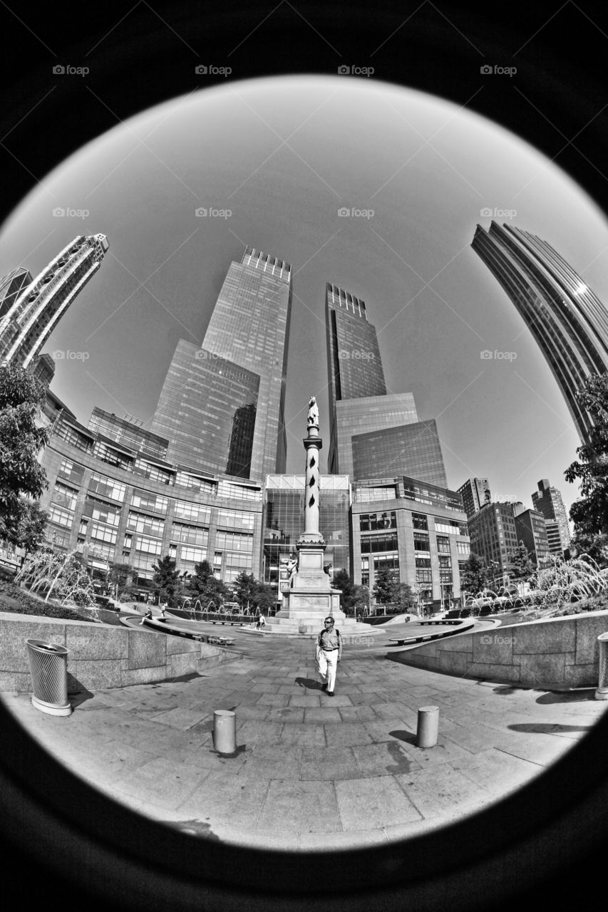 rounded. fisheye pic of columbus circle