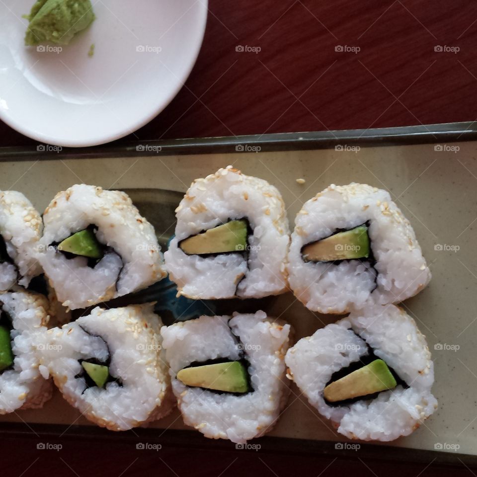 High angle view of sushi