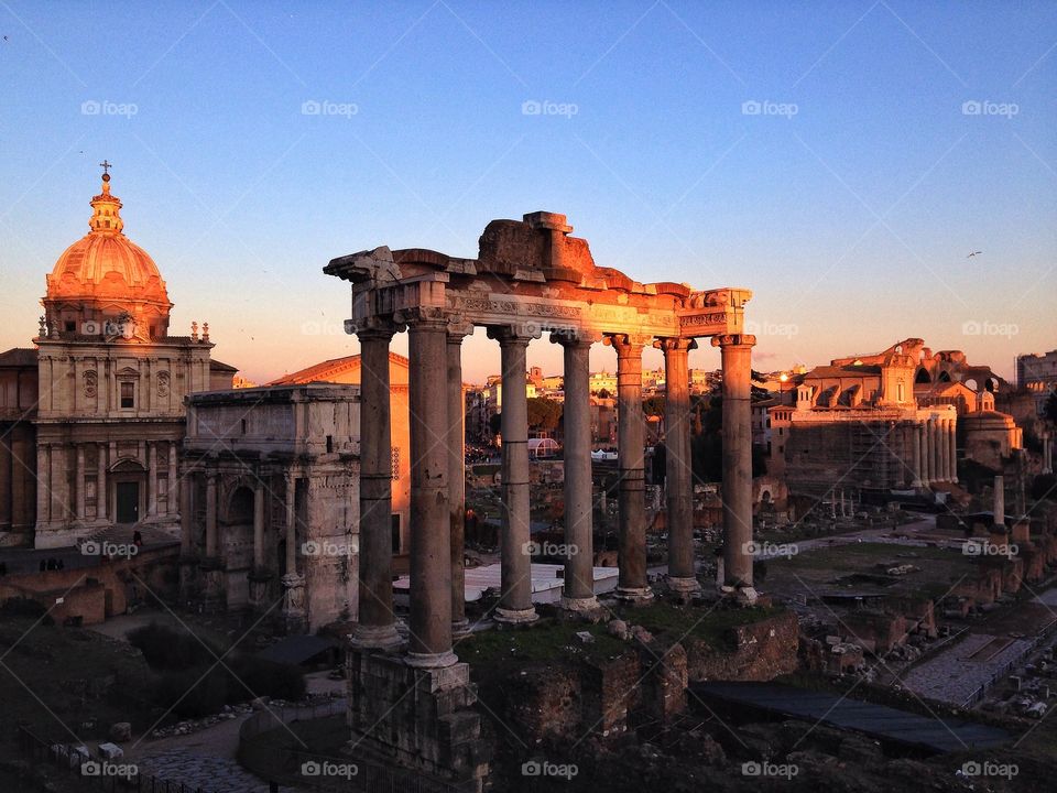 Classic Rome. Beautiful setting sun in Rome
