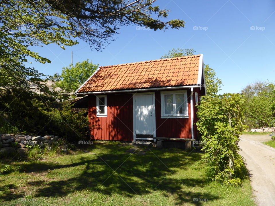 a red little cottage