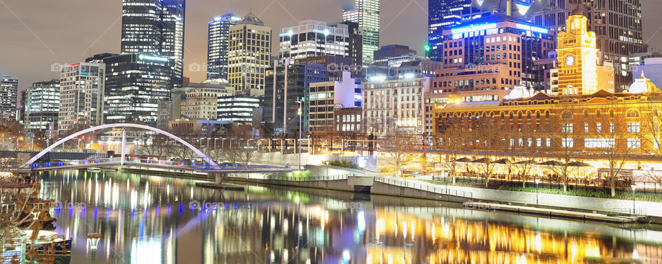 Stitched panorama of Southbank, Melbourne 