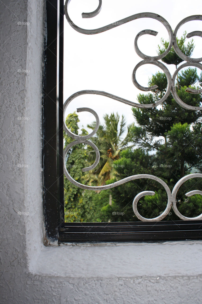 Decorative Open Air Hotel Window, Full View. Sri Lanka. July 2010.