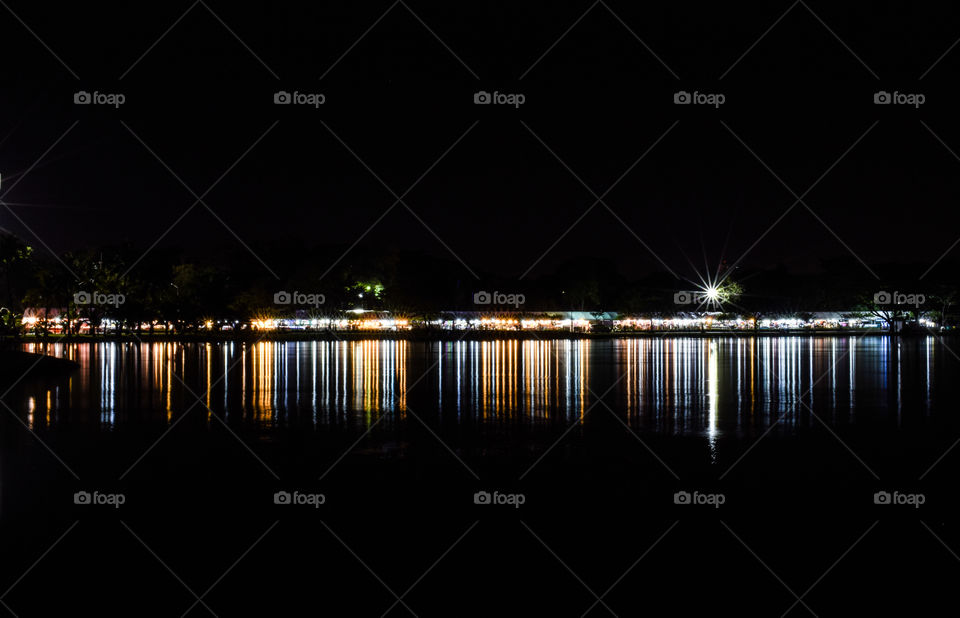 Reflection in the water at night