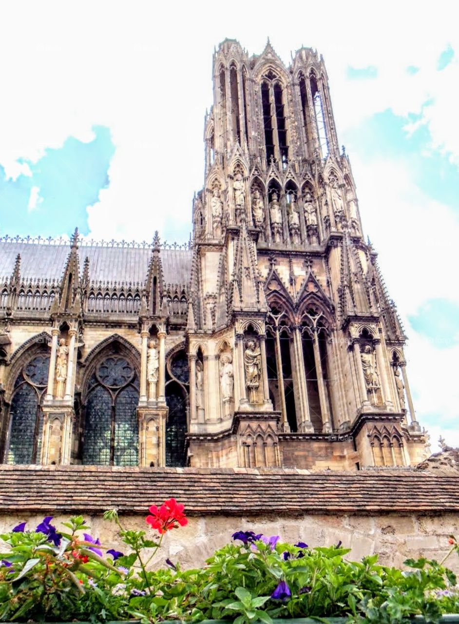 Side view of Reims Cathedral - Champagne Region, France