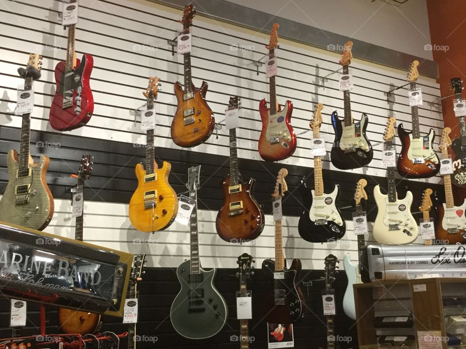 Guitars on a wall 