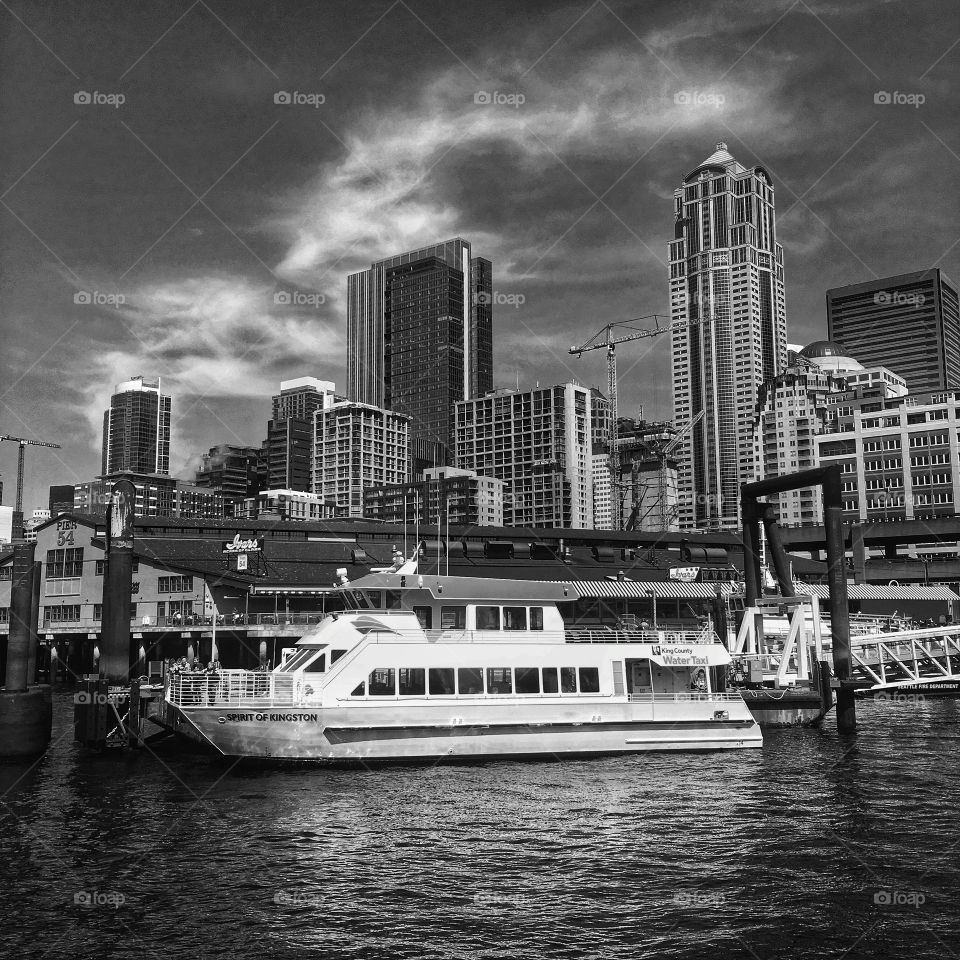 Black and White Photo of Seattle Waterfront
