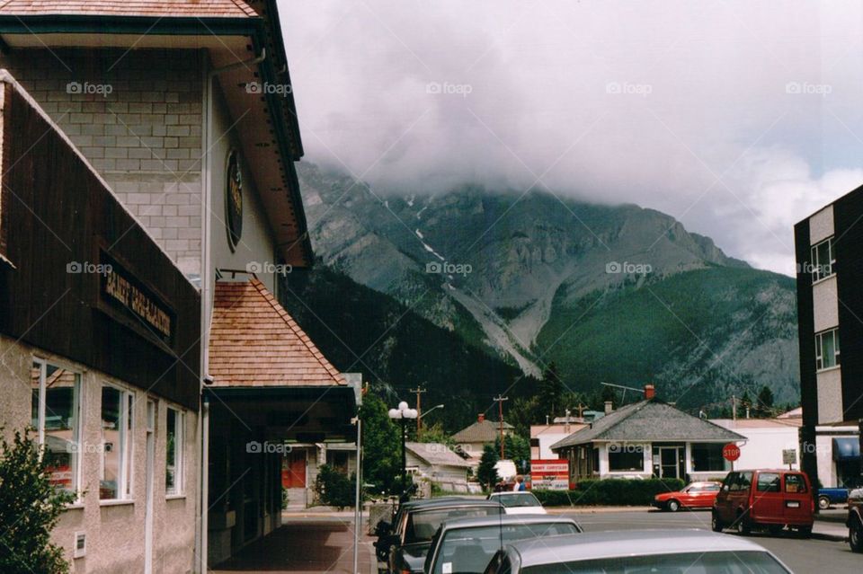 Town in the mountain fog