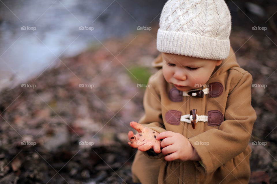 Baby, Fashion, Nature, Stream, Leaves, Dirty