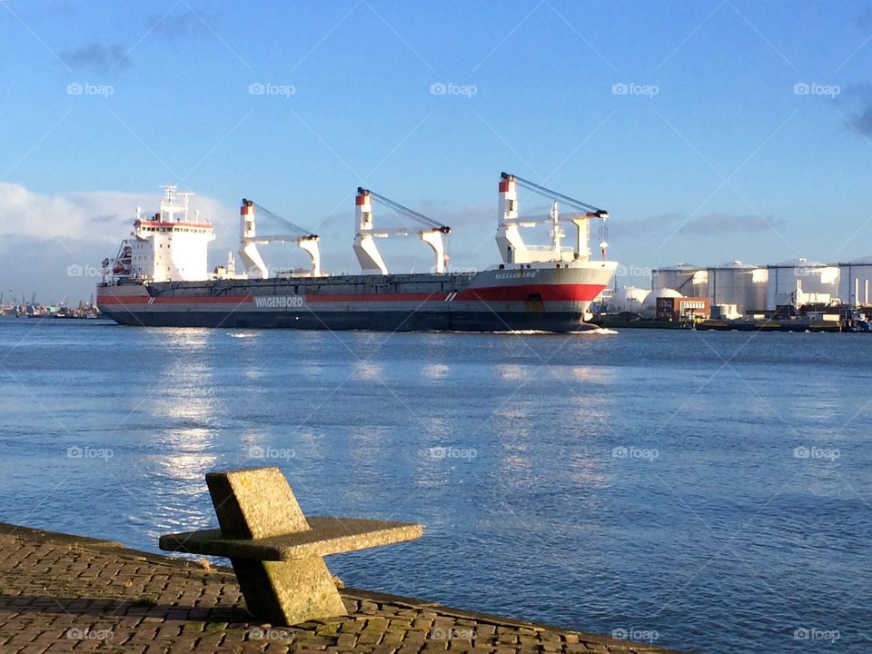 Cargoship on the way to the sea.