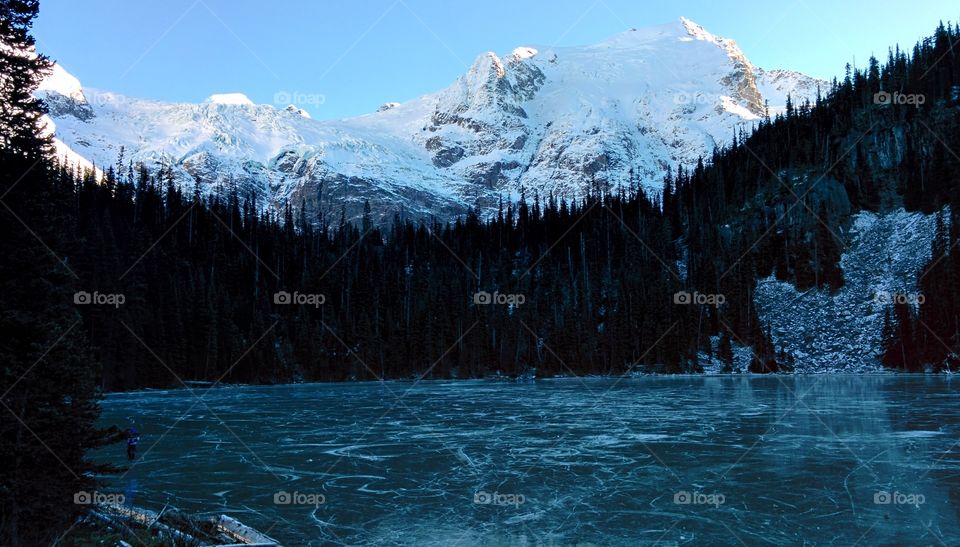 Joffre Lakes in Winter, Canada. Frozen lake in Canada