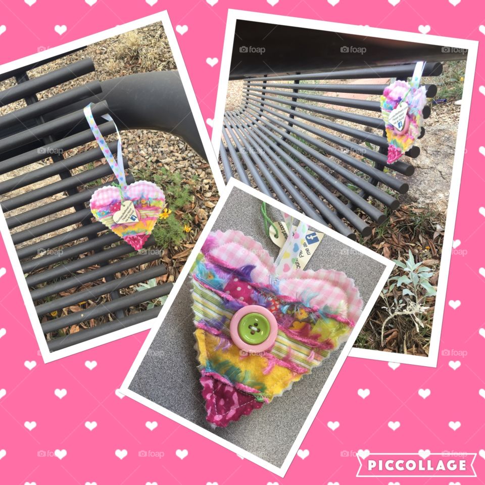 Quilted heart found on a bench
